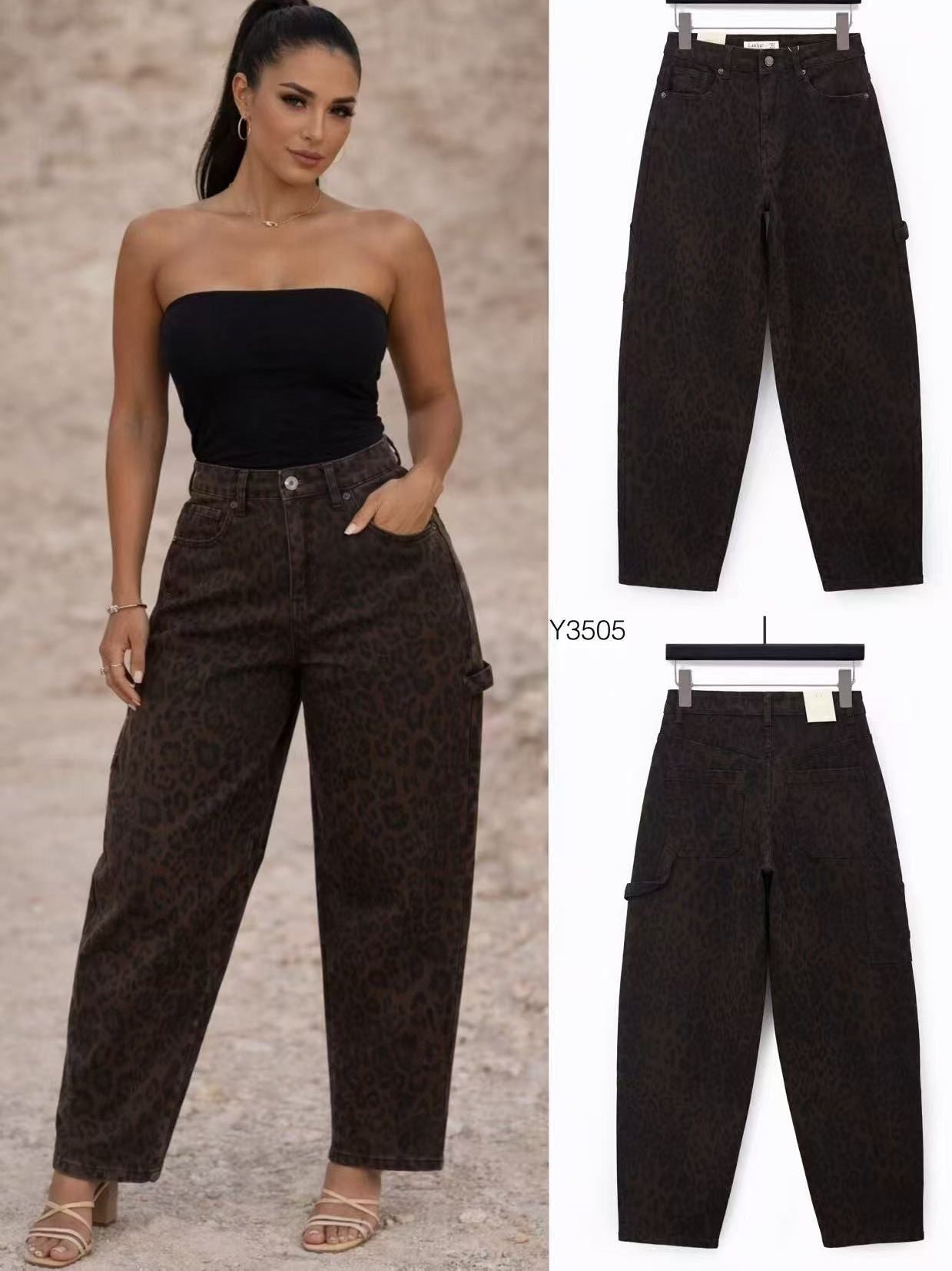 Vaquero Barrel Mujer Cintura Alta Leopardo – Jeans Tendencia