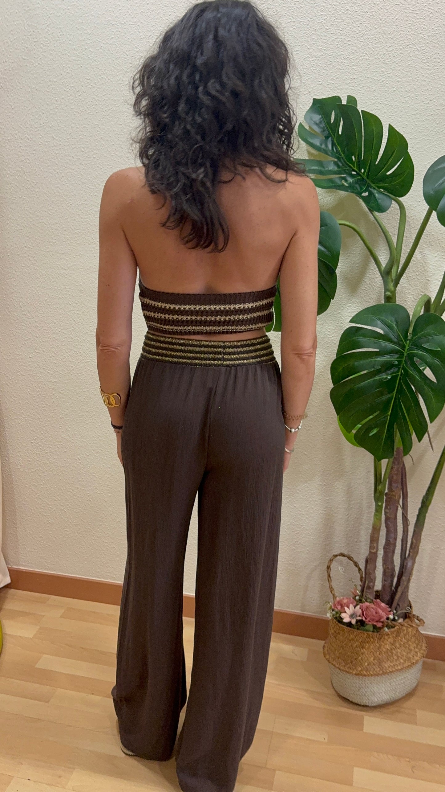 Top crochet rayas tierra