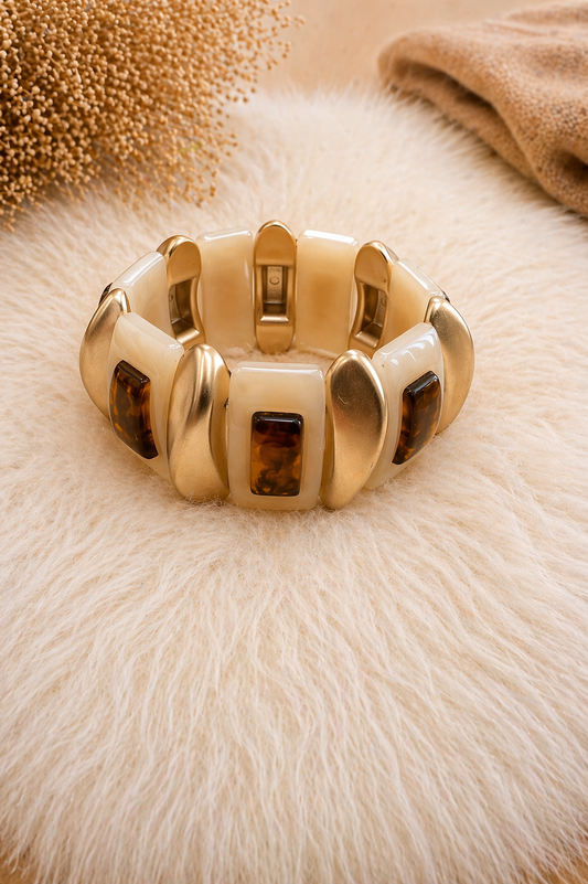 Pulsera Roma Elástica – Resina y Detalles Dorados