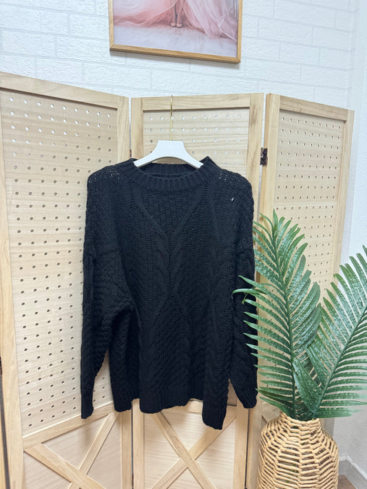 Jersey de punto trenzado negro