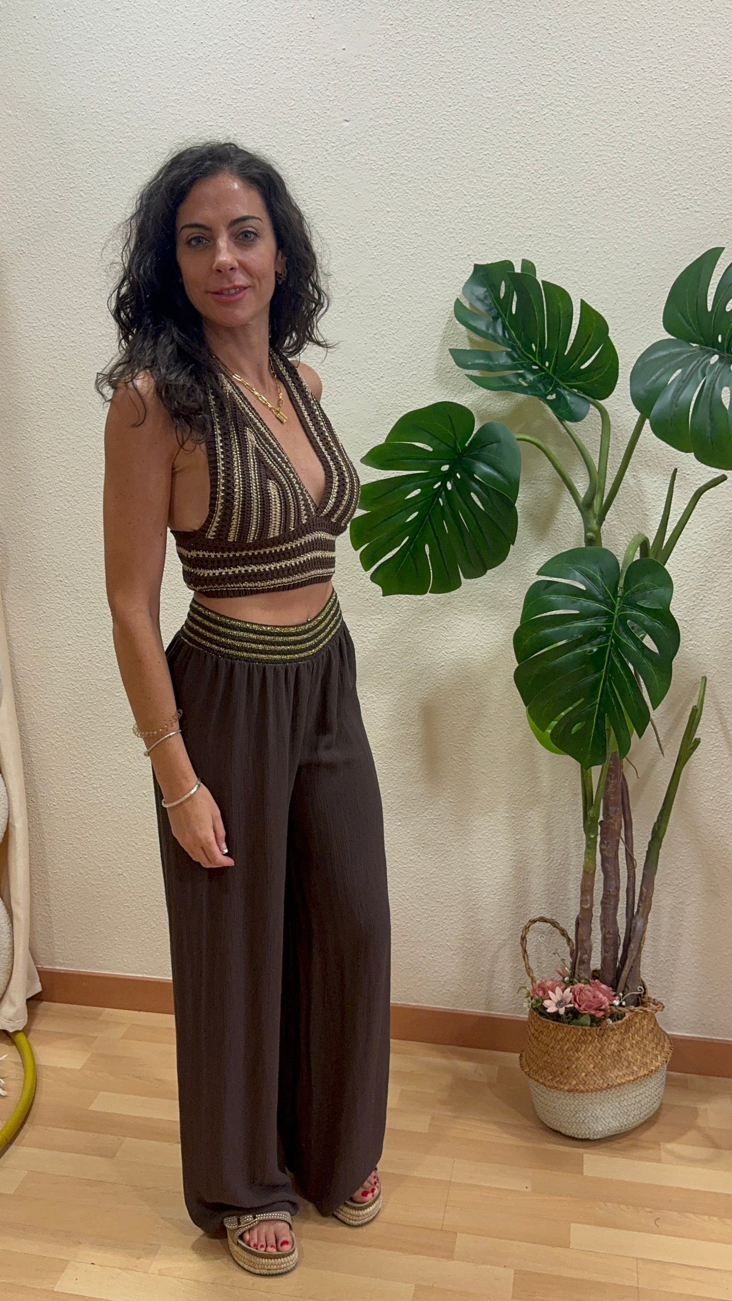 Top crochet rayas tierra