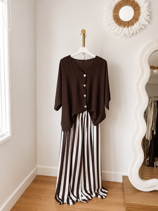Pantalón Palazzo Rayas Chocolate - Talla grande