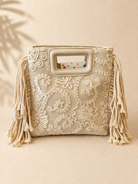 Bolso Croché Combinado con Flecos