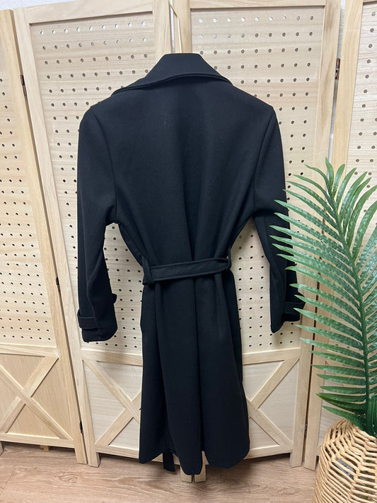 Abrigo de Paño Negro Mujer con Cinturón – Abrigo Elegante Largo