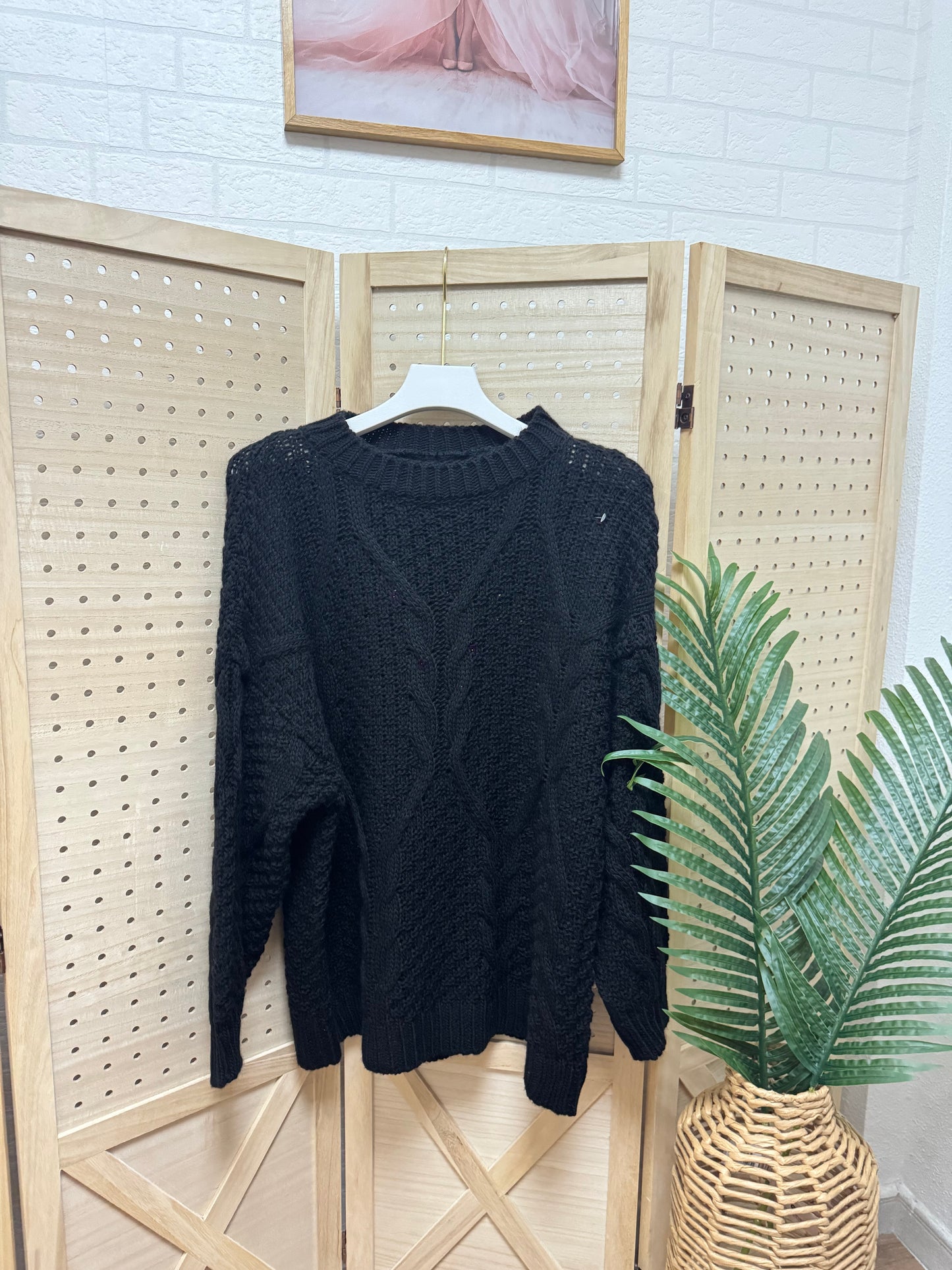 Jersey de punto trenzado negro