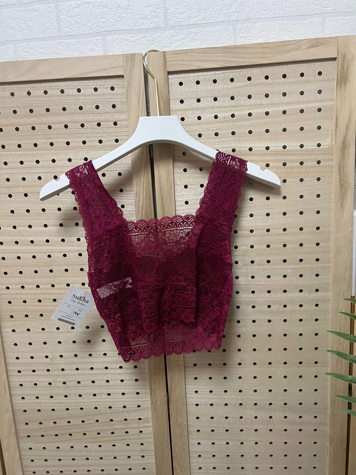 Top Lencero Encaje Burdeos Mujer – Crop Top Elegante con Tirante Ancho