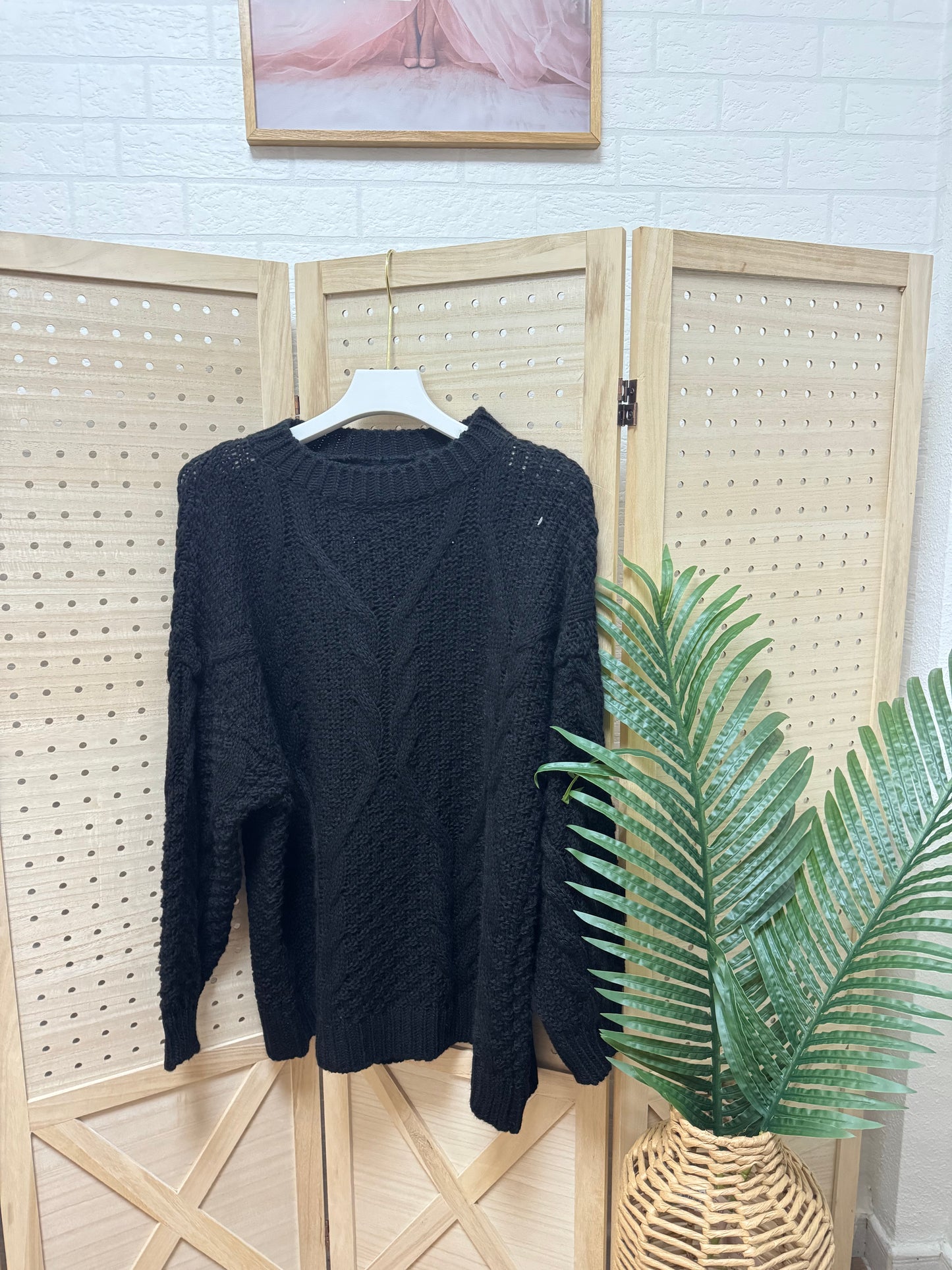 Jersey de punto trenzado negro