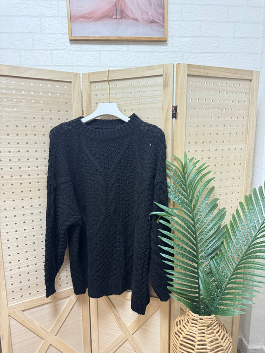 Jersey de punto trenzado negro