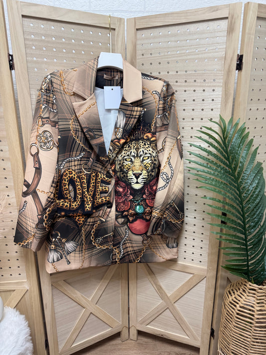 Chaqueta estampada estilo pañuelo con leopardo