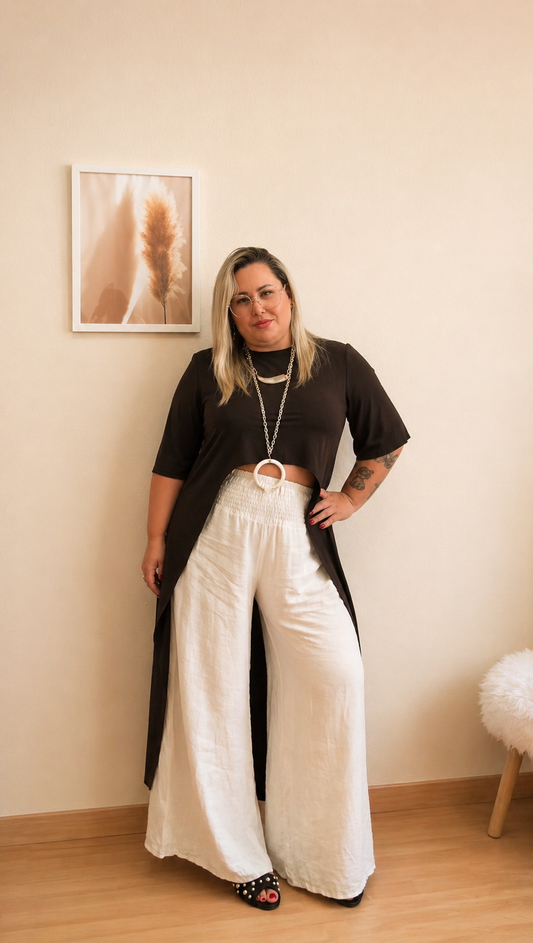 Pantalón Sahara fluido cintura nido de abeja