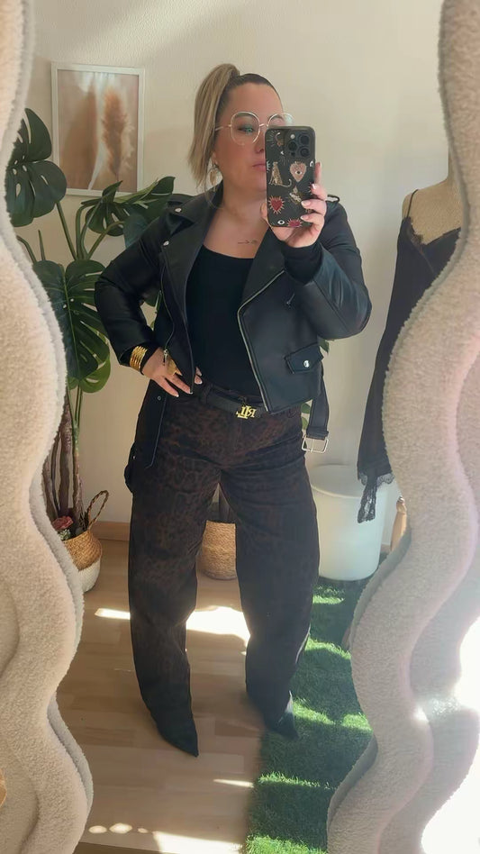 Vaquero Barrel Mujer Cintura Alta Leopardo – Jeans Tendencia