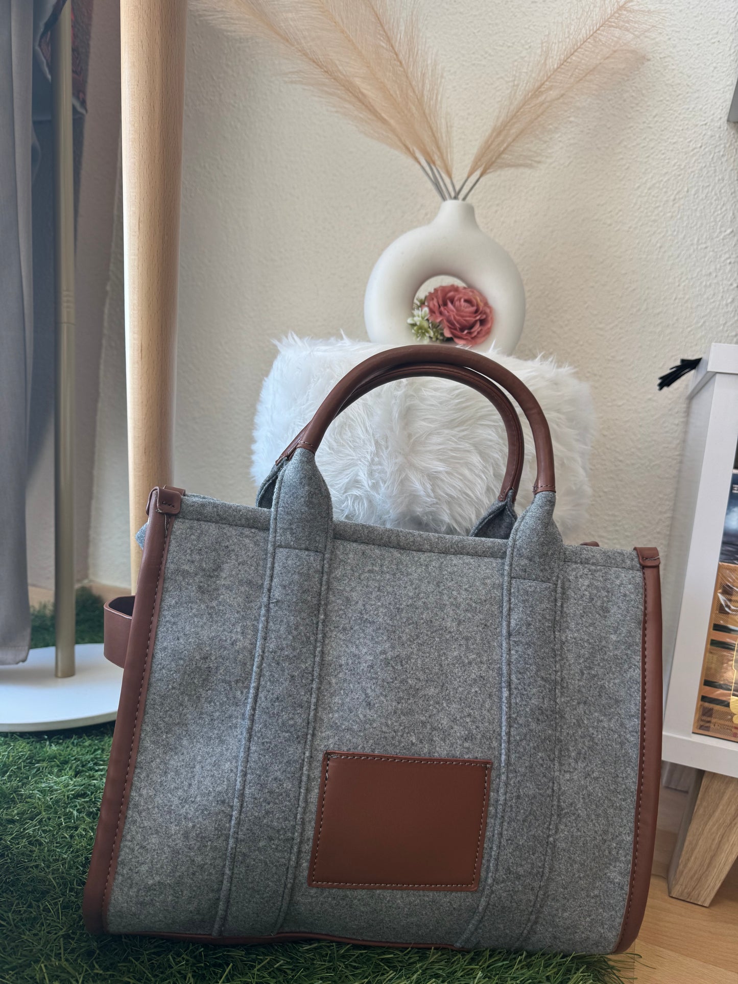 Bolso tote de paño gris