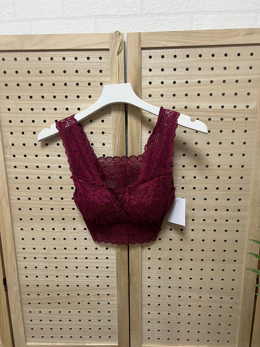 Top Lencero Encaje Burdeos Mujer – Crop Top Elegante con Tirante Ancho
