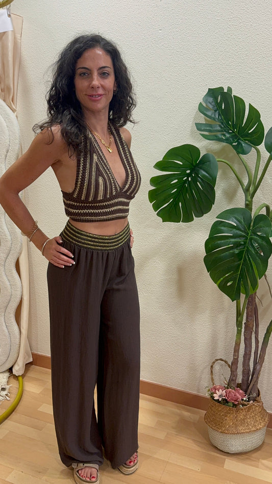 Top crochet rayas tierra