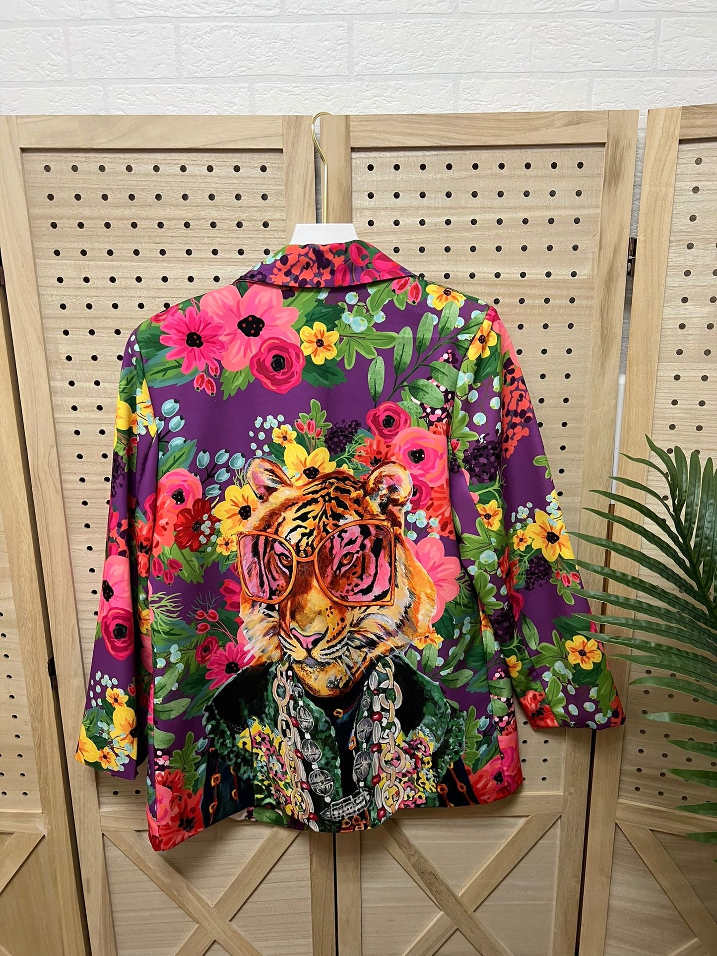 Blazer Estampado Tigre y Flores Mujer – Americana Original Fantasía