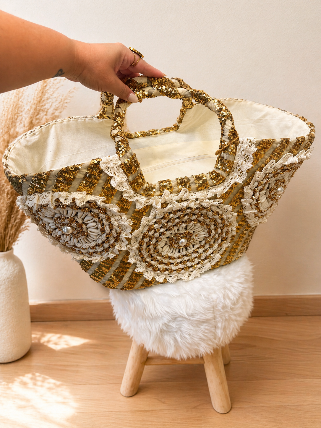 Bolso Amalfi Premium – Capazo Grande Bordado con Cremallera