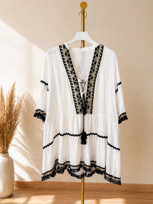 Vestido Ibiza Bordado – Boho Chic con Detalles Étnicos