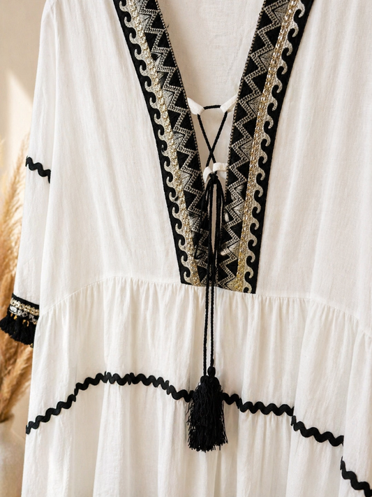 Vestido Ibiza Bordado – Boho Chic con Detalles Étnicos