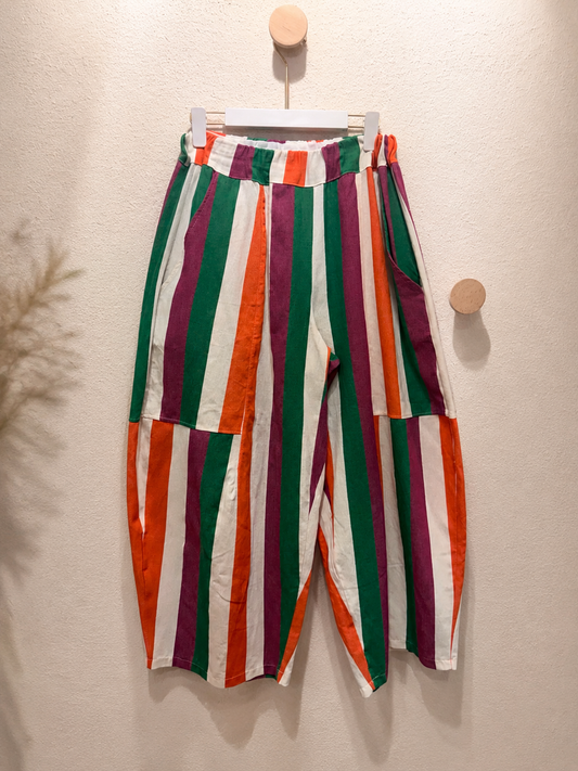 Pantalón neon vaquero rayas corte balón